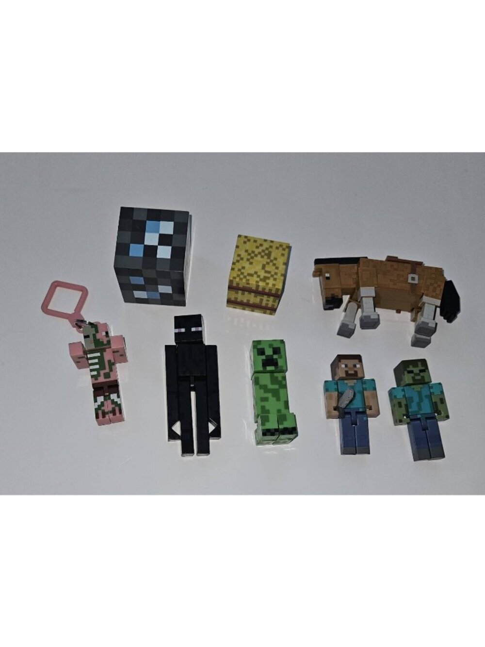8 Minecraft Plastic Figure Blocks Lot Horse Zombie Creeper Enderman Steve Sword